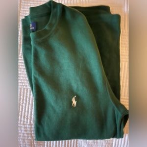 Men’s polo Ralph Lauren hunter green waffle knit long sleeve, size med, EUC